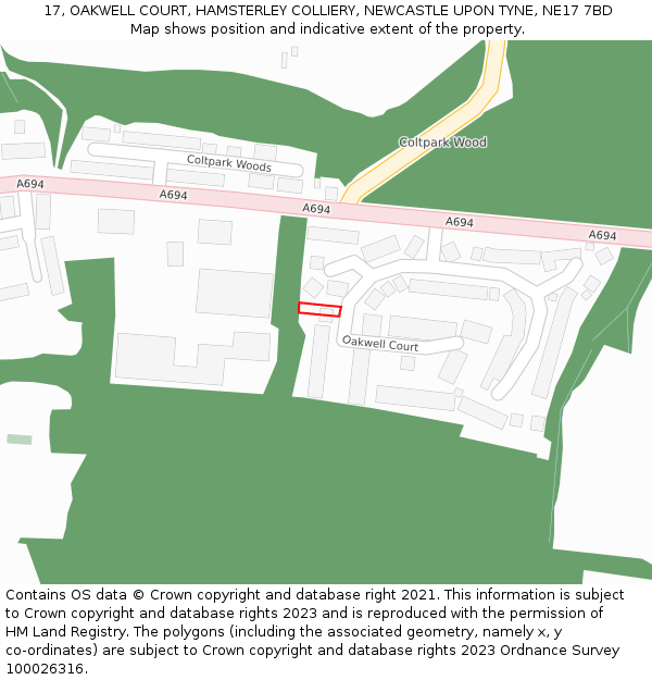 17, OAKWELL COURT, HAMSTERLEY COLLIERY, NEWCASTLE UPON TYNE, NE17 7BD: Location map and indicative extent of plot