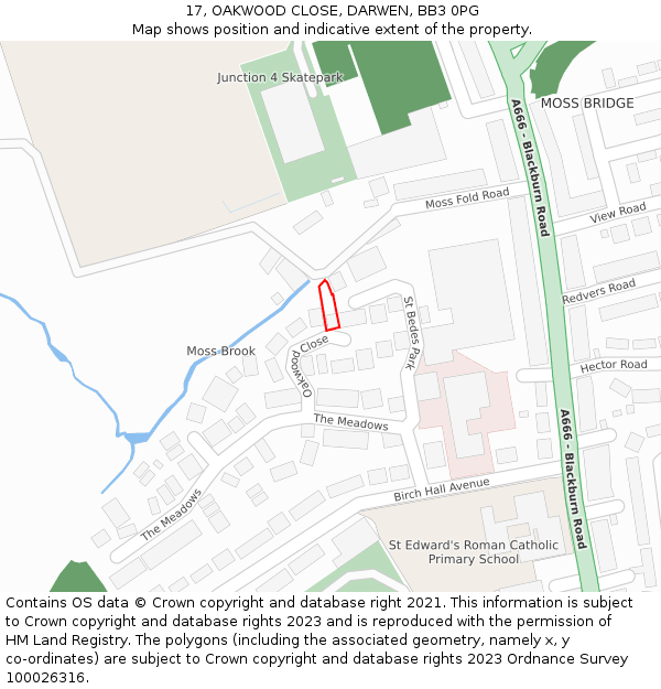 17, OAKWOOD CLOSE, DARWEN, BB3 0PG: Location map and indicative extent of plot