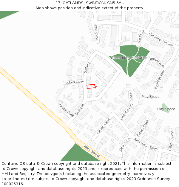 17, OATLANDS, SWINDON, SN5 6AU: Location map and indicative extent of plot