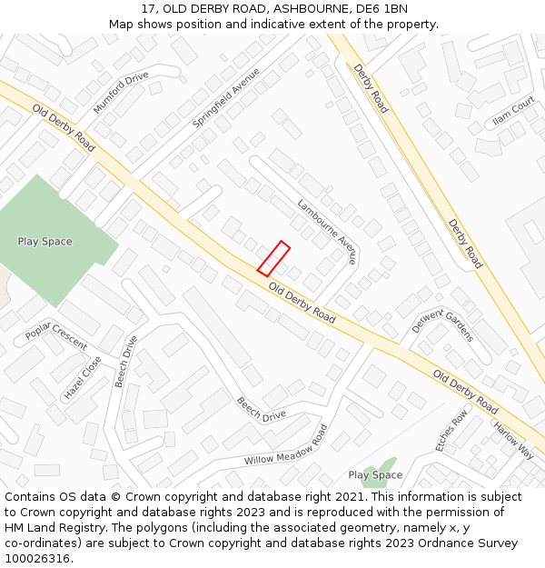 17, OLD DERBY ROAD, ASHBOURNE, DE6 1BN: Location map and indicative extent of plot