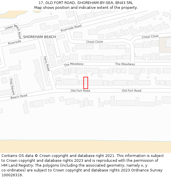 17, OLD FORT ROAD, SHOREHAM-BY-SEA, BN43 5RL: Location map and indicative extent of plot