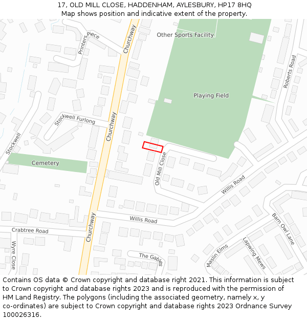 17, OLD MILL CLOSE, HADDENHAM, AYLESBURY, HP17 8HQ: Location map and indicative extent of plot
