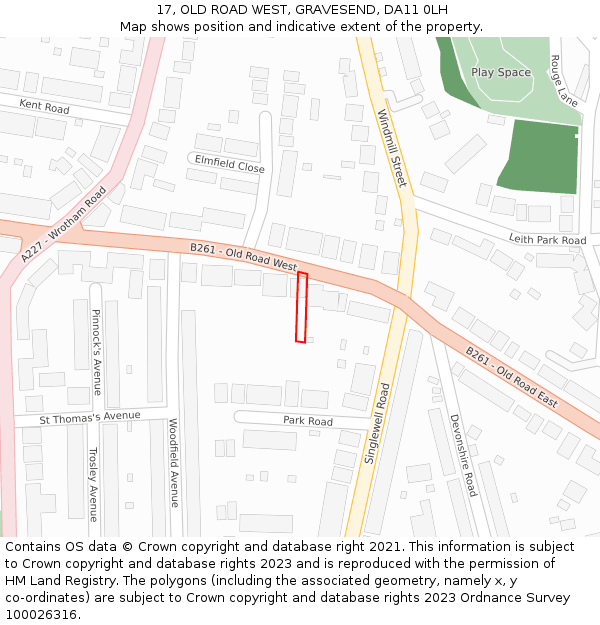 17, OLD ROAD WEST, GRAVESEND, DA11 0LH: Location map and indicative extent of plot