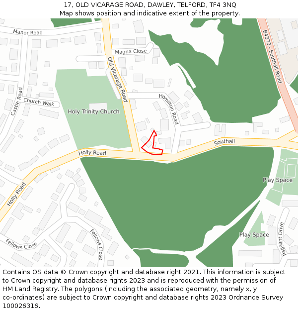 17, OLD VICARAGE ROAD, DAWLEY, TELFORD, TF4 3NQ: Location map and indicative extent of plot