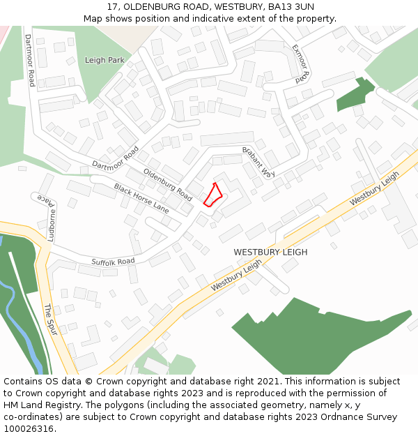 17, OLDENBURG ROAD, WESTBURY, BA13 3UN: Location map and indicative extent of plot