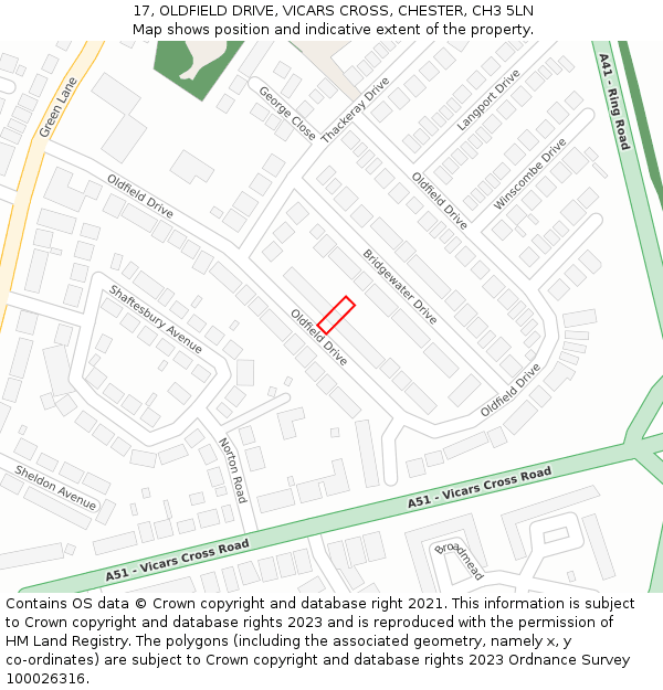 17, OLDFIELD DRIVE, VICARS CROSS, CHESTER, CH3 5LN: Location map and indicative extent of plot