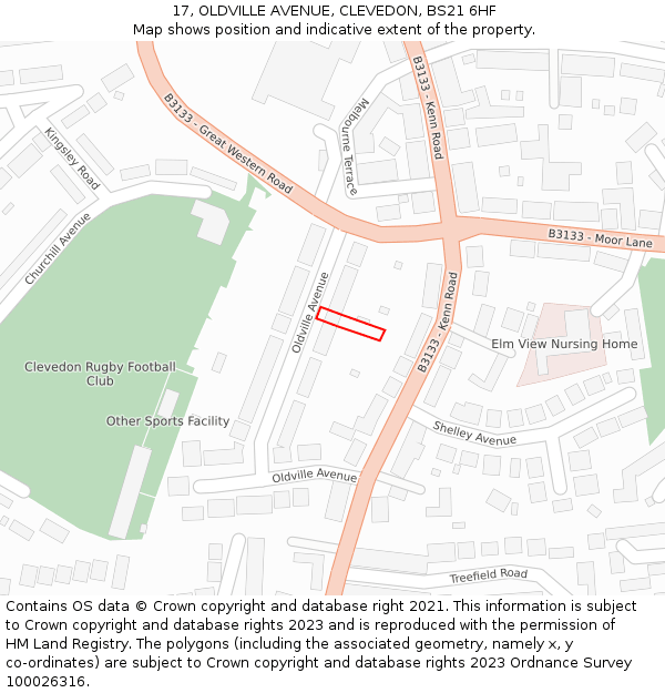 17, OLDVILLE AVENUE, CLEVEDON, BS21 6HF: Location map and indicative extent of plot