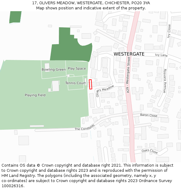 17, OLIVERS MEADOW, WESTERGATE, CHICHESTER, PO20 3YA: Location map and indicative extent of plot