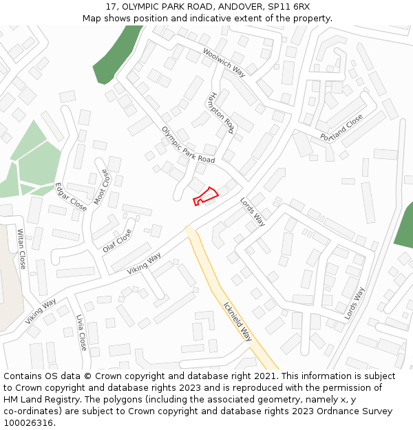 17, OLYMPIC PARK ROAD, ANDOVER, SP11 6RX: Location map and indicative extent of plot