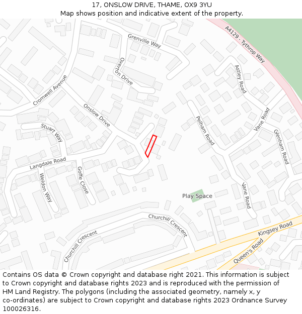 17, ONSLOW DRIVE, THAME, OX9 3YU: Location map and indicative extent of plot