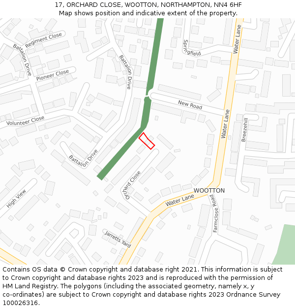 17, ORCHARD CLOSE, WOOTTON, NORTHAMPTON, NN4 6HF: Location map and indicative extent of plot