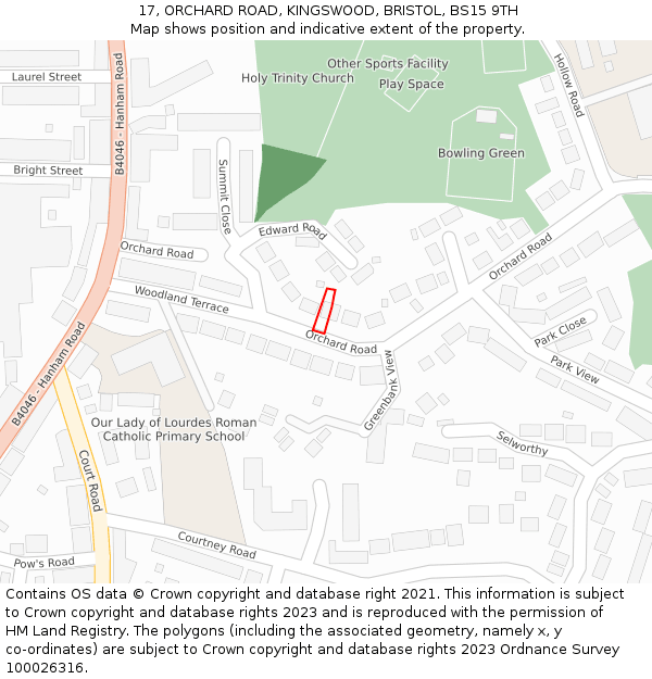 17, ORCHARD ROAD, KINGSWOOD, BRISTOL, BS15 9TH: Location map and indicative extent of plot