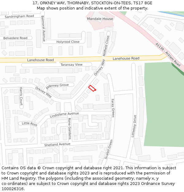 17, ORKNEY WAY, THORNABY, STOCKTON-ON-TEES, TS17 8GE: Location map and indicative extent of plot
