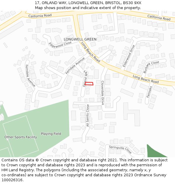 17, ORLAND WAY, LONGWELL GREEN, BRISTOL, BS30 9XX: Location map and indicative extent of plot