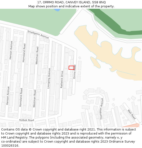 17, ORRMO ROAD, CANVEY ISLAND, SS8 8NQ: Location map and indicative extent of plot
