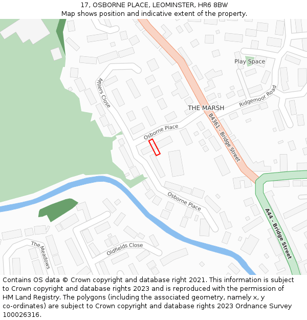 17, OSBORNE PLACE, LEOMINSTER, HR6 8BW: Location map and indicative extent of plot