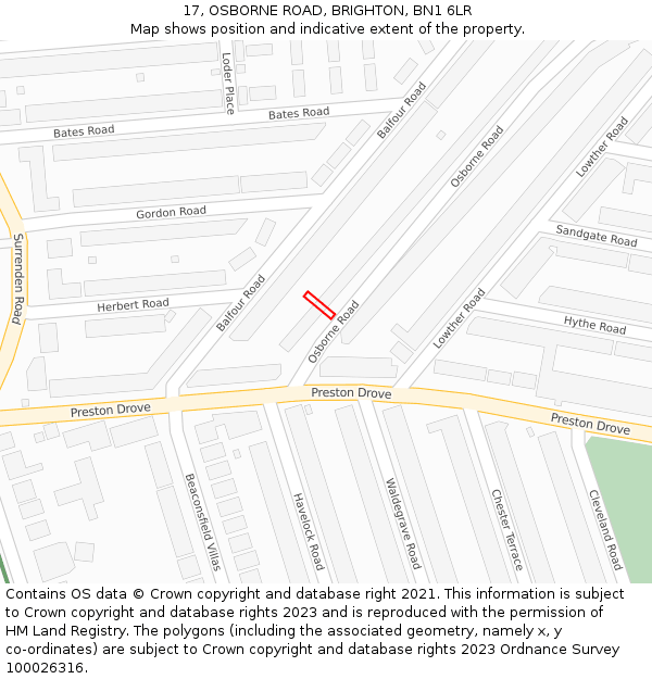 17, OSBORNE ROAD, BRIGHTON, BN1 6LR: Location map and indicative extent of plot