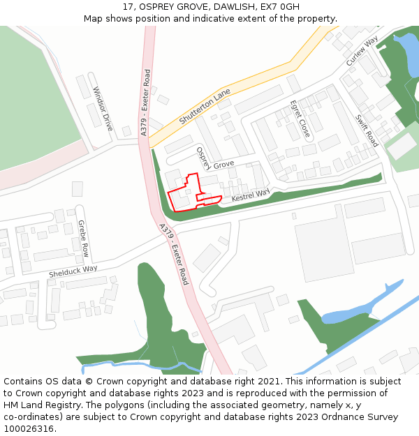 17, OSPREY GROVE, DAWLISH, EX7 0GH: Location map and indicative extent of plot