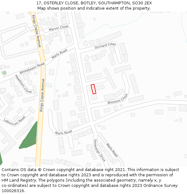 17, OSTERLEY CLOSE, BOTLEY, SOUTHAMPTON, SO30 2EX: Location map and indicative extent of plot