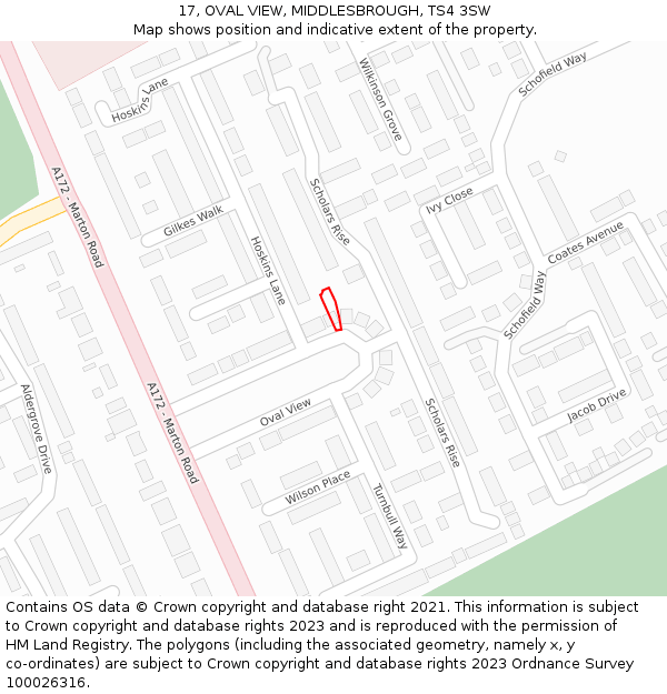 17, OVAL VIEW, MIDDLESBROUGH, TS4 3SW: Location map and indicative extent of plot