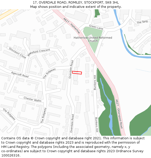 17, OVERDALE ROAD, ROMILEY, STOCKPORT, SK6 3HL: Location map and indicative extent of plot