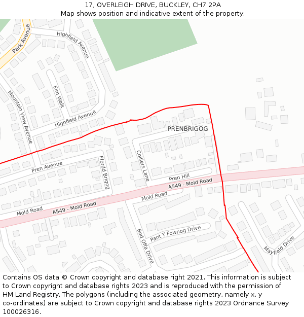 17, OVERLEIGH DRIVE, BUCKLEY, CH7 2PA: Location map and indicative extent of plot