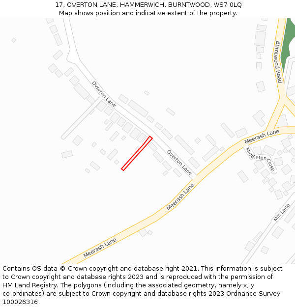 17, OVERTON LANE, HAMMERWICH, BURNTWOOD, WS7 0LQ: Location map and indicative extent of plot
