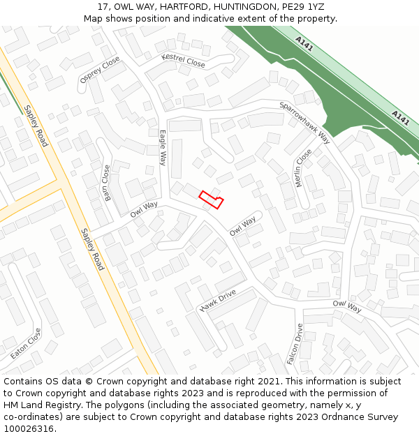 17, OWL WAY, HARTFORD, HUNTINGDON, PE29 1YZ: Location map and indicative extent of plot