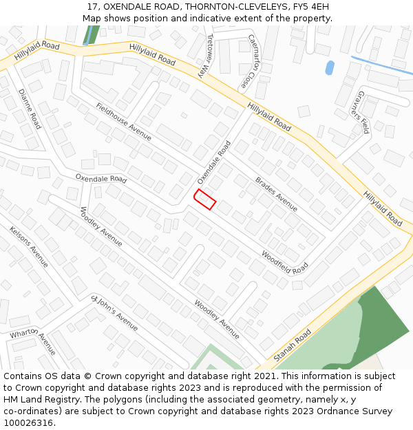 17, OXENDALE ROAD, THORNTON-CLEVELEYS, FY5 4EH: Location map and indicative extent of plot