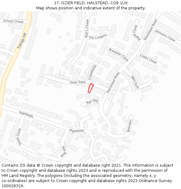 17, OZIER FIELD, HALSTEAD, CO9 1UX: Location map and indicative extent of plot