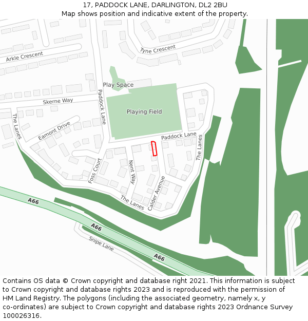 17, PADDOCK LANE, DARLINGTON, DL2 2BU: Location map and indicative extent of plot