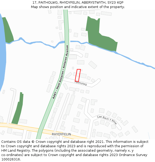 17, PAITHOLWG, RHYDYFELIN, ABERYSTWYTH, SY23 4QP: Location map and indicative extent of plot