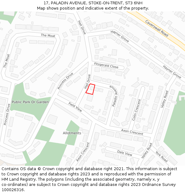 17, PALADIN AVENUE, STOKE-ON-TRENT, ST3 6NH: Location map and indicative extent of plot