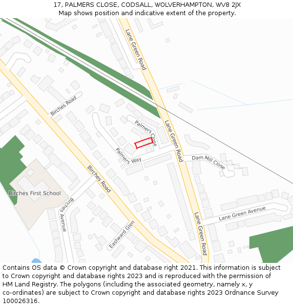 17, PALMERS CLOSE, CODSALL, WOLVERHAMPTON, WV8 2JX: Location map and indicative extent of plot