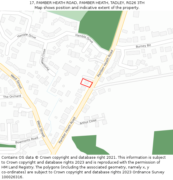 17, PAMBER HEATH ROAD, PAMBER HEATH, TADLEY, RG26 3TH: Location map and indicative extent of plot