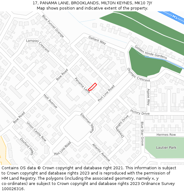 17, PANAMA LANE, BROOKLANDS, MILTON KEYNES, MK10 7JY: Location map and indicative extent of plot