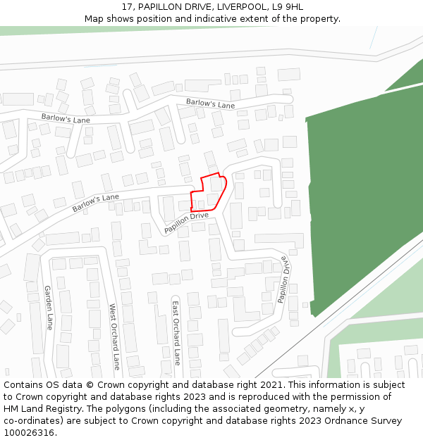 17, PAPILLON DRIVE, LIVERPOOL, L9 9HL: Location map and indicative extent of plot