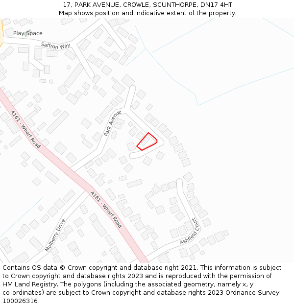 17, PARK AVENUE, CROWLE, SCUNTHORPE, DN17 4HT: Location map and indicative extent of plot