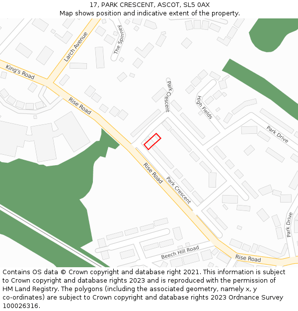 17, PARK CRESCENT, ASCOT, SL5 0AX: Location map and indicative extent of plot