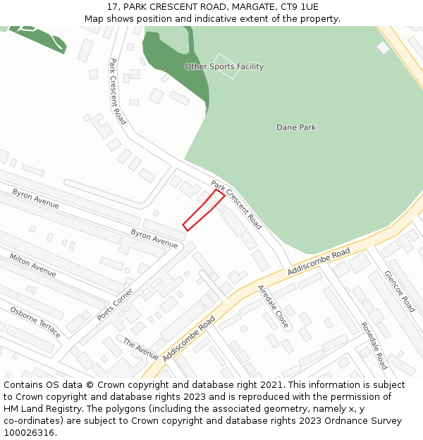 17, PARK CRESCENT ROAD, MARGATE, CT9 1UE: Location map and indicative extent of plot