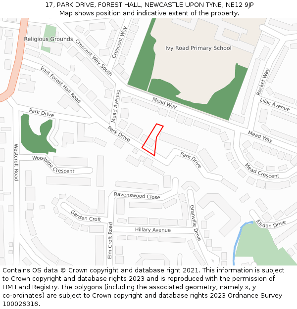 17, PARK DRIVE, FOREST HALL, NEWCASTLE UPON TYNE, NE12 9JP: Location map and indicative extent of plot