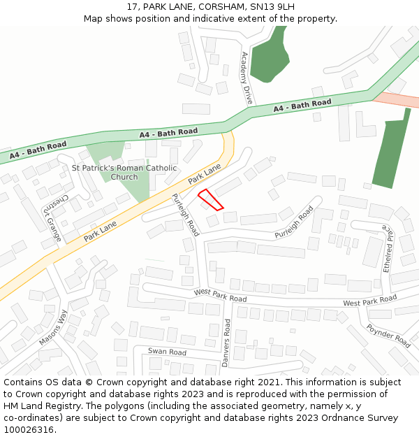 17, PARK LANE, CORSHAM, SN13 9LH: Location map and indicative extent of plot