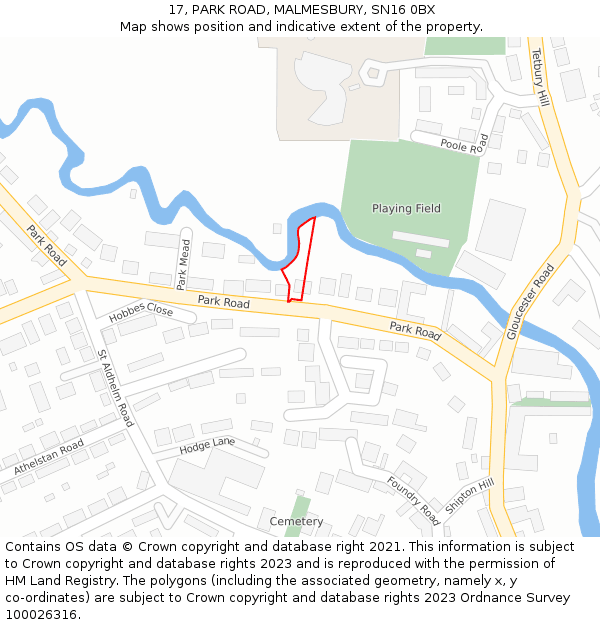 17, PARK ROAD, MALMESBURY, SN16 0BX: Location map and indicative extent of plot