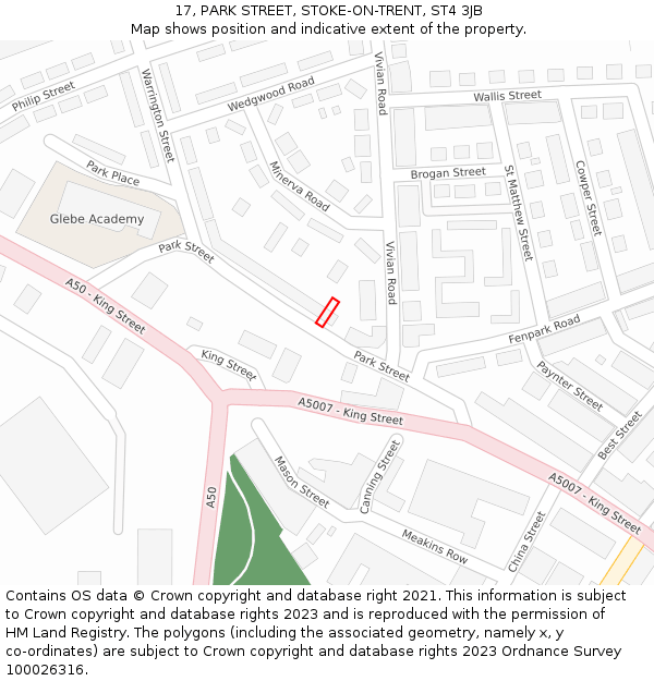 17, PARK STREET, STOKE-ON-TRENT, ST4 3JB: Location map and indicative extent of plot