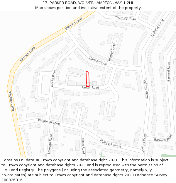 17, PARKER ROAD, WOLVERHAMPTON, WV11 2HL: Location map and indicative extent of plot