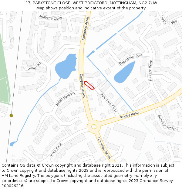 17, PARKSTONE CLOSE, WEST BRIDGFORD, NOTTINGHAM, NG2 7UW: Location map and indicative extent of plot