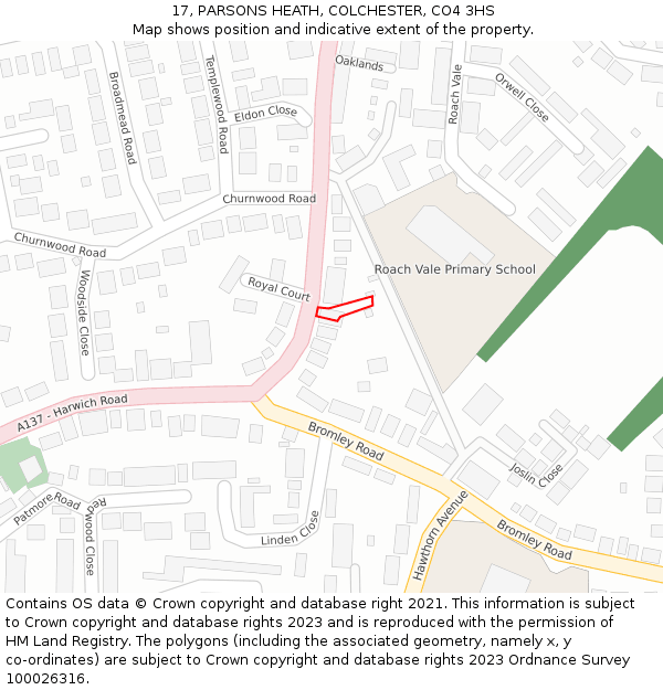 17, PARSONS HEATH, COLCHESTER, CO4 3HS: Location map and indicative extent of plot