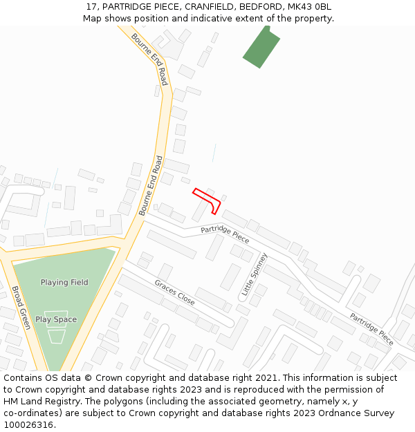 17, PARTRIDGE PIECE, CRANFIELD, BEDFORD, MK43 0BL: Location map and indicative extent of plot