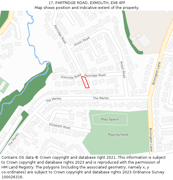 17, PARTRIDGE ROAD, EXMOUTH, EX8 4PF: Location map and indicative extent of plot