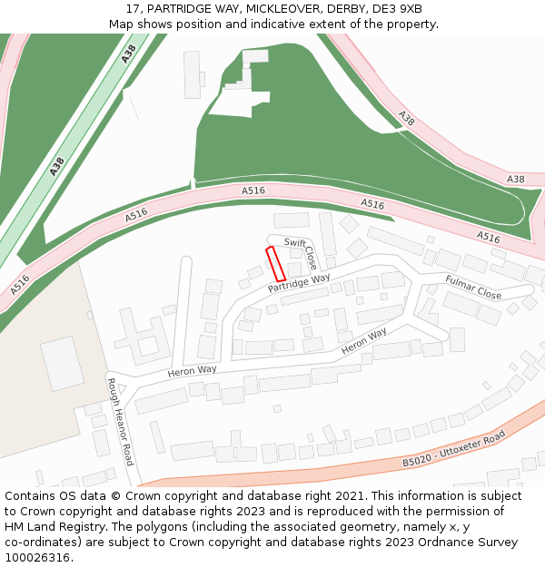 17, PARTRIDGE WAY, MICKLEOVER, DERBY, DE3 9XB: Location map and indicative extent of plot